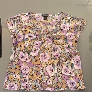 Lane Bryant Pink and Tan Floral Blouse
